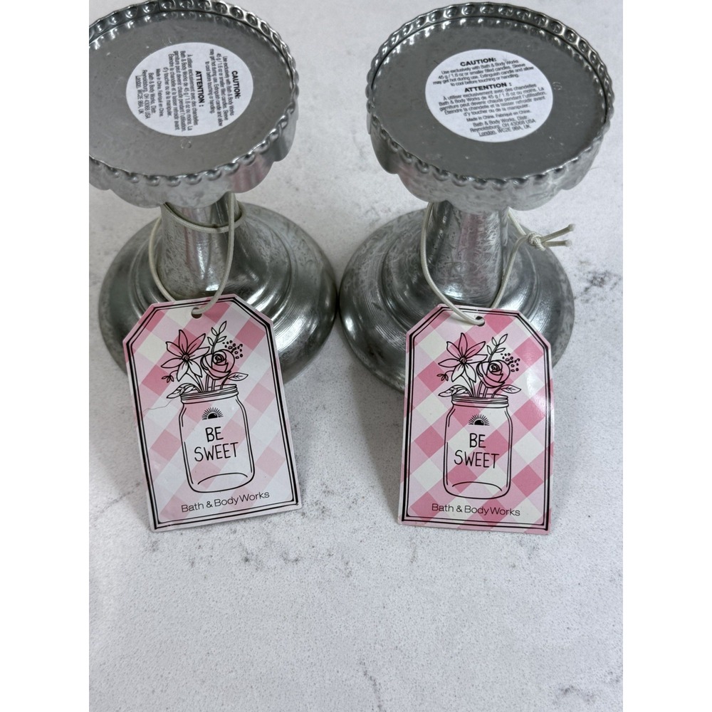 Bath & Body Works (2) Silver Scalloped MINI Candle stand Sweet Shoppe Collection